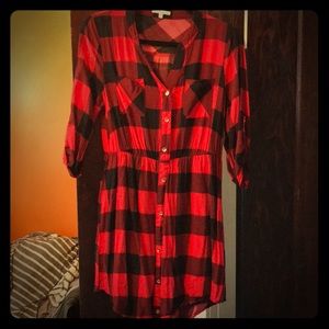 Red plaid 3/4 sleeve dress